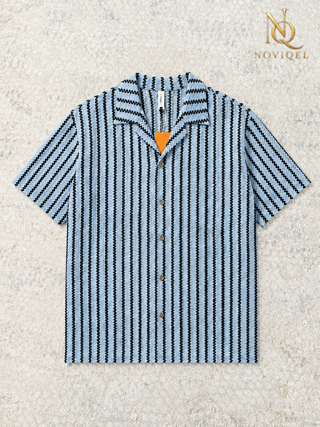 Striped Open-Knit Short-Sleeve Shirt – featured view