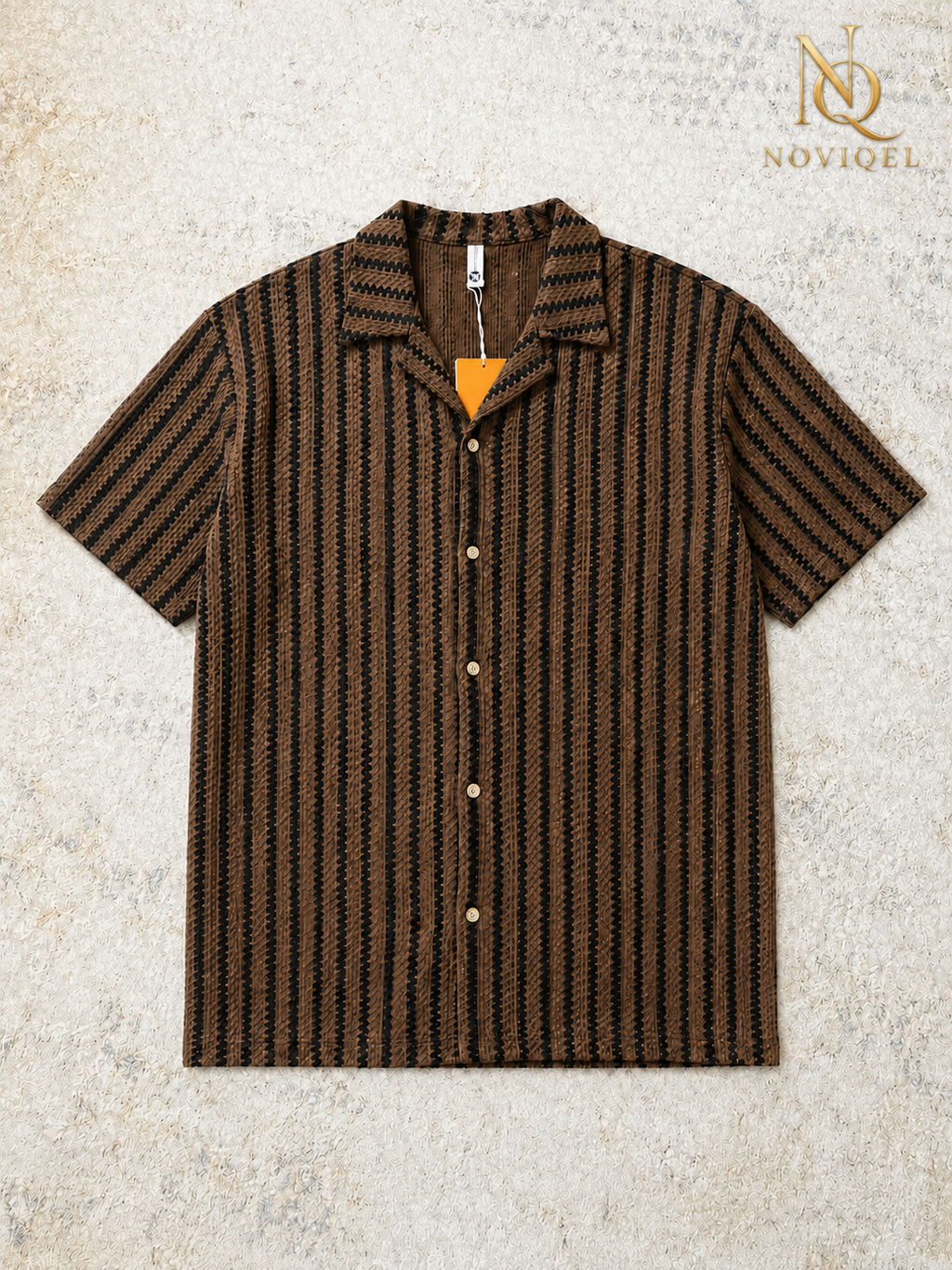 Striped Open-Knit Short-Sleeve Shirt – view 4