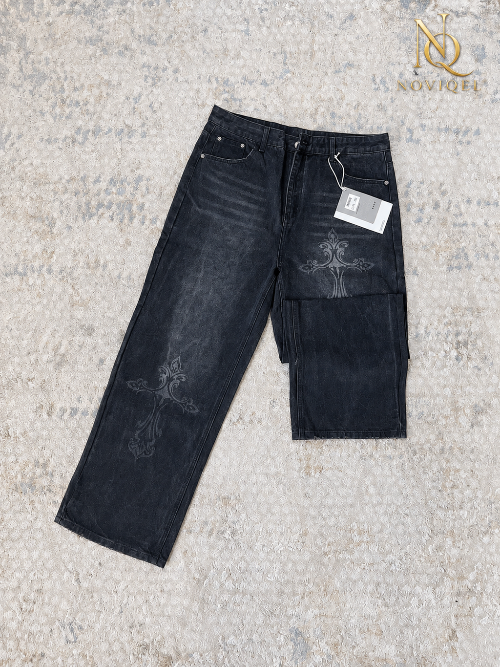 Gothic Cross Print Baggy Jeans – view 3
