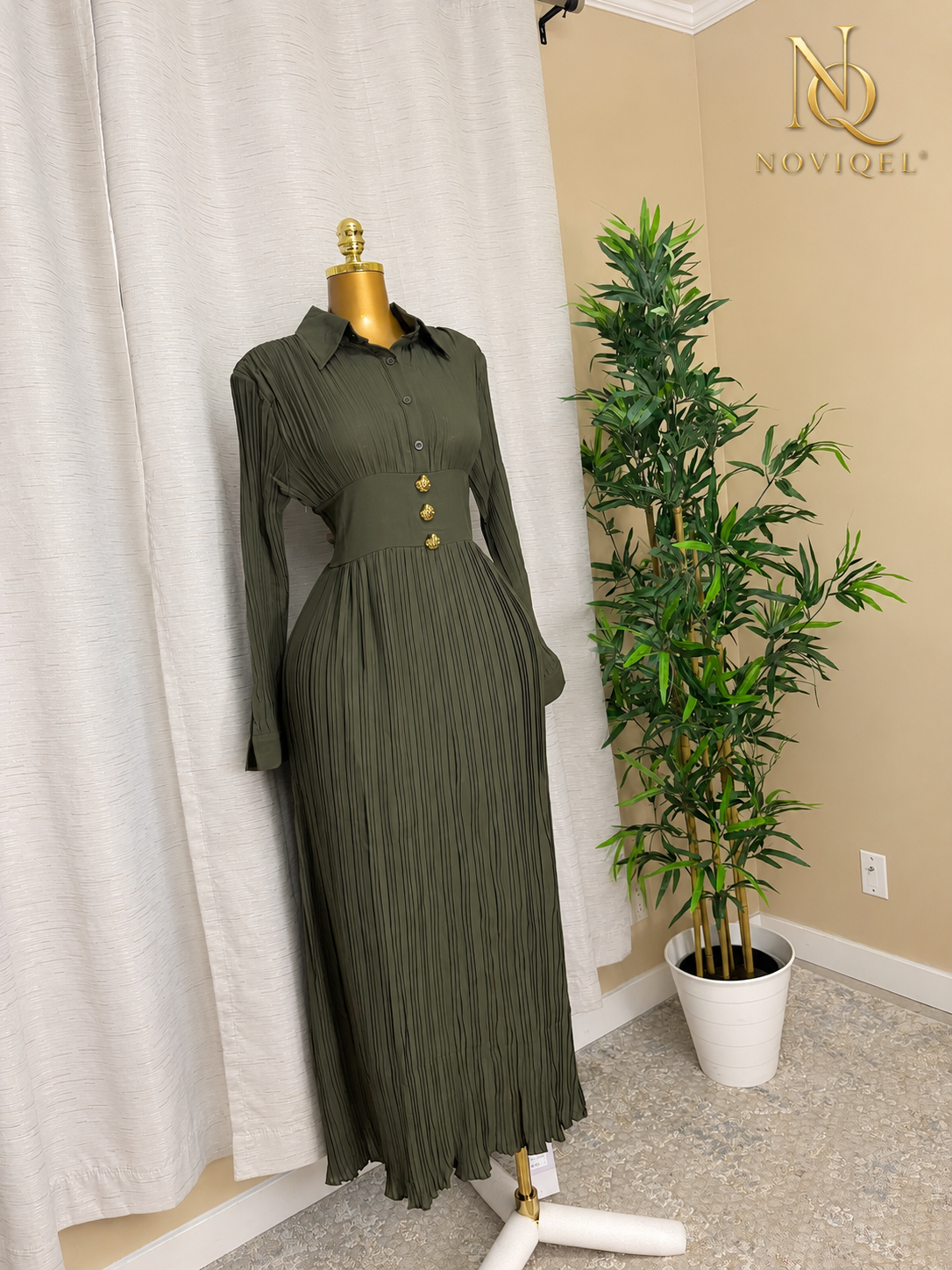 Pleated Corset-Waist Maxi Dress – view 2