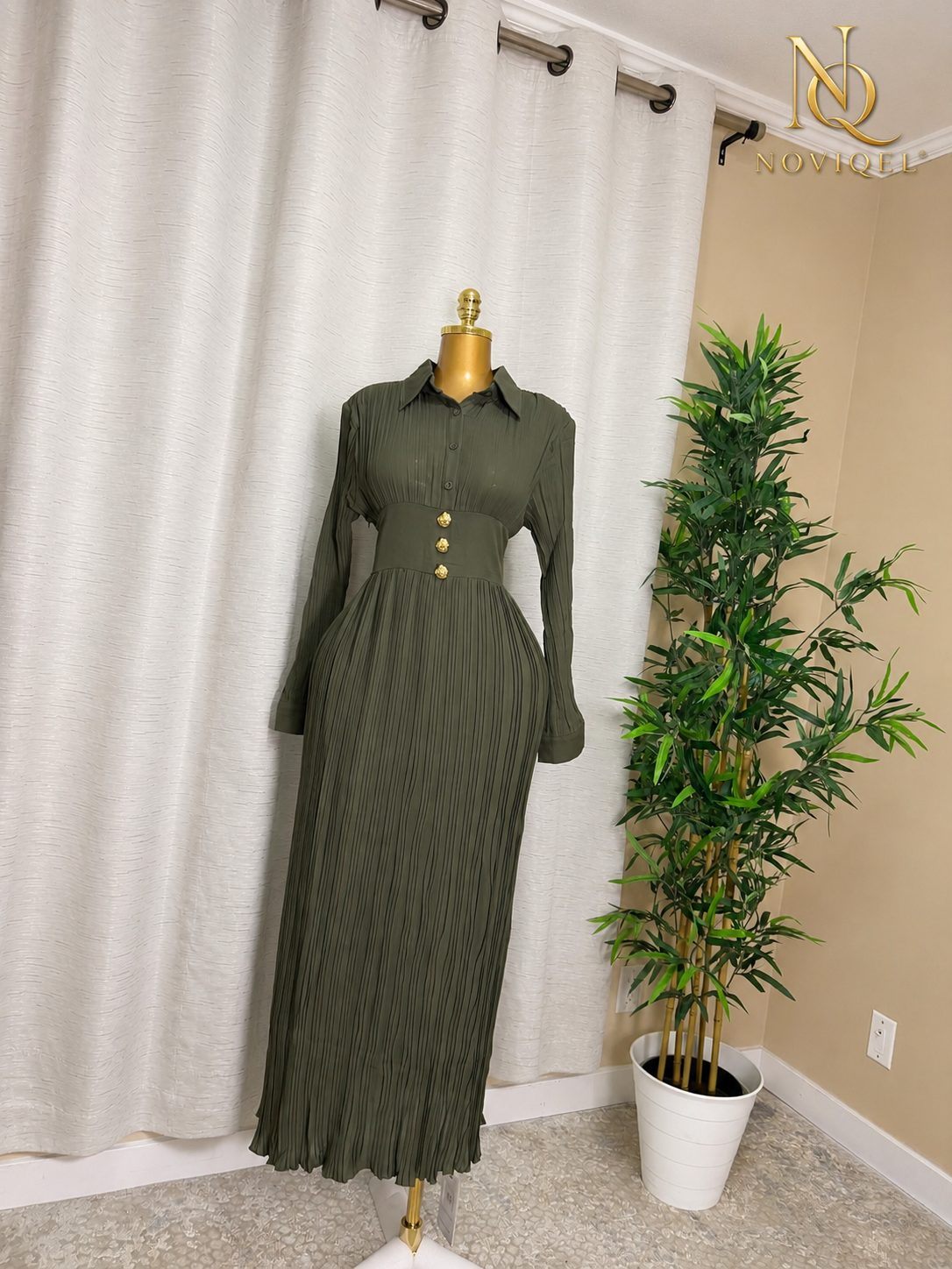 Pleated Corset-Waist Maxi Dress – view 3