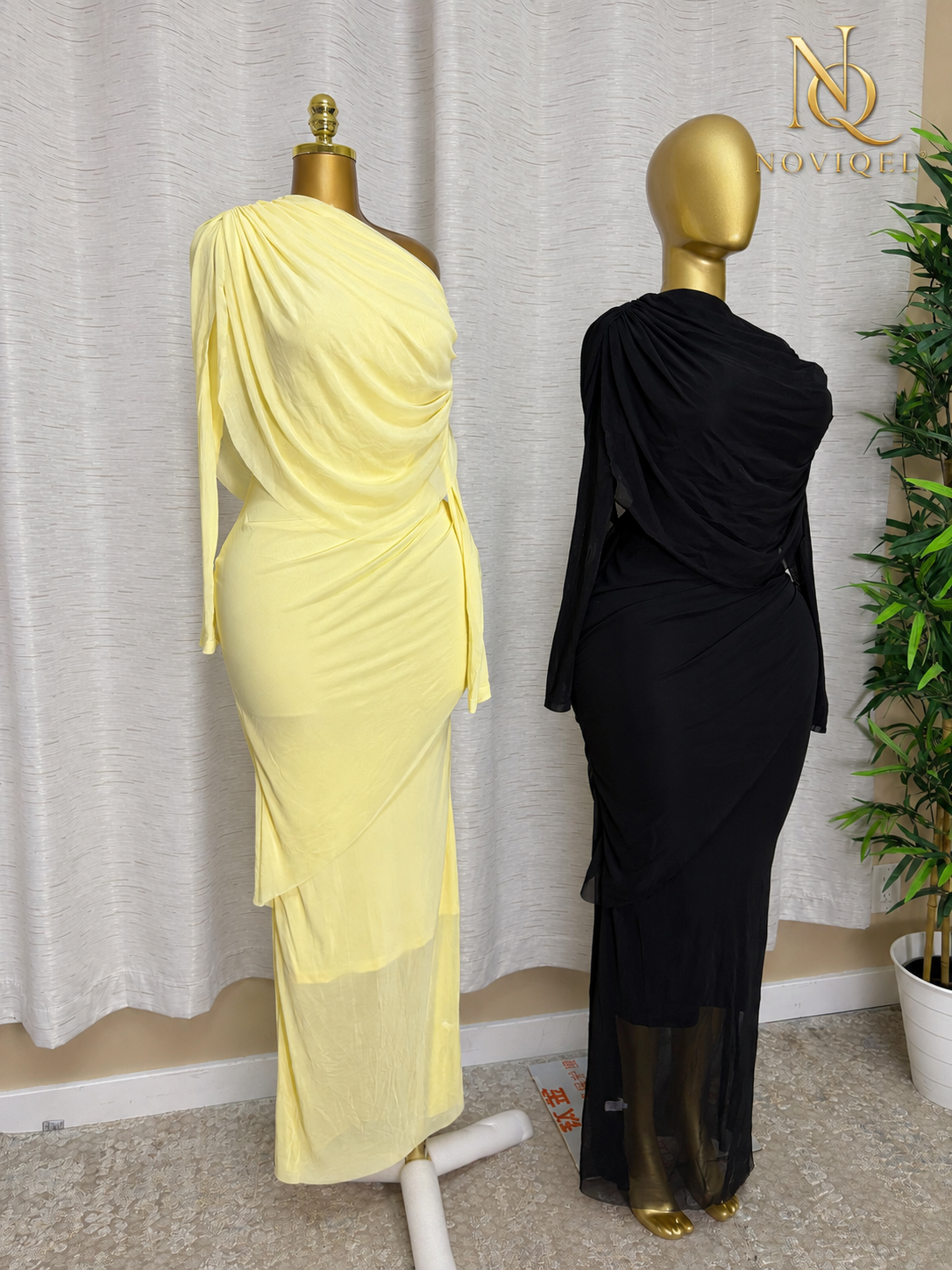 One-Shoulder Ruched Mesh Maxi Dress – view 1
