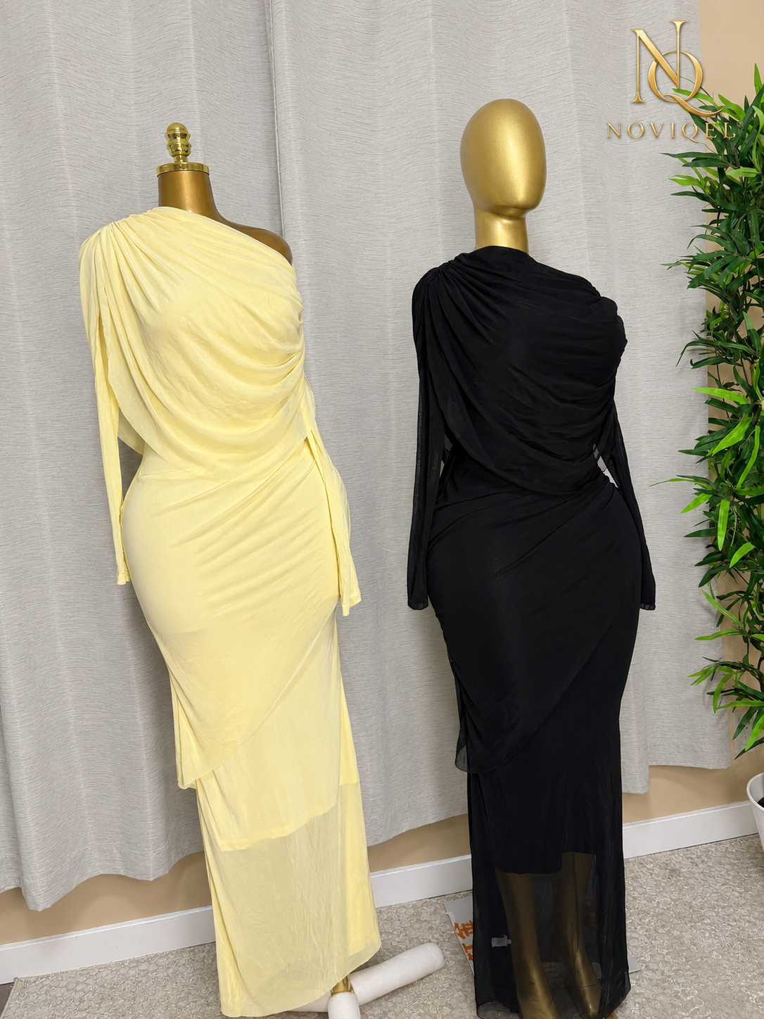 One-Shoulder Ruched Mesh Maxi Dress – view 2
