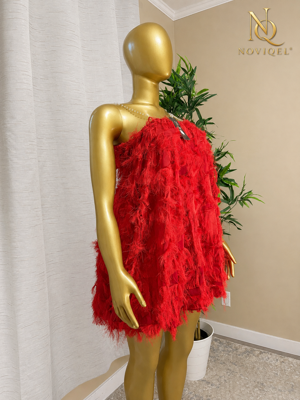 Feather-Detail Mini Dress – view 1