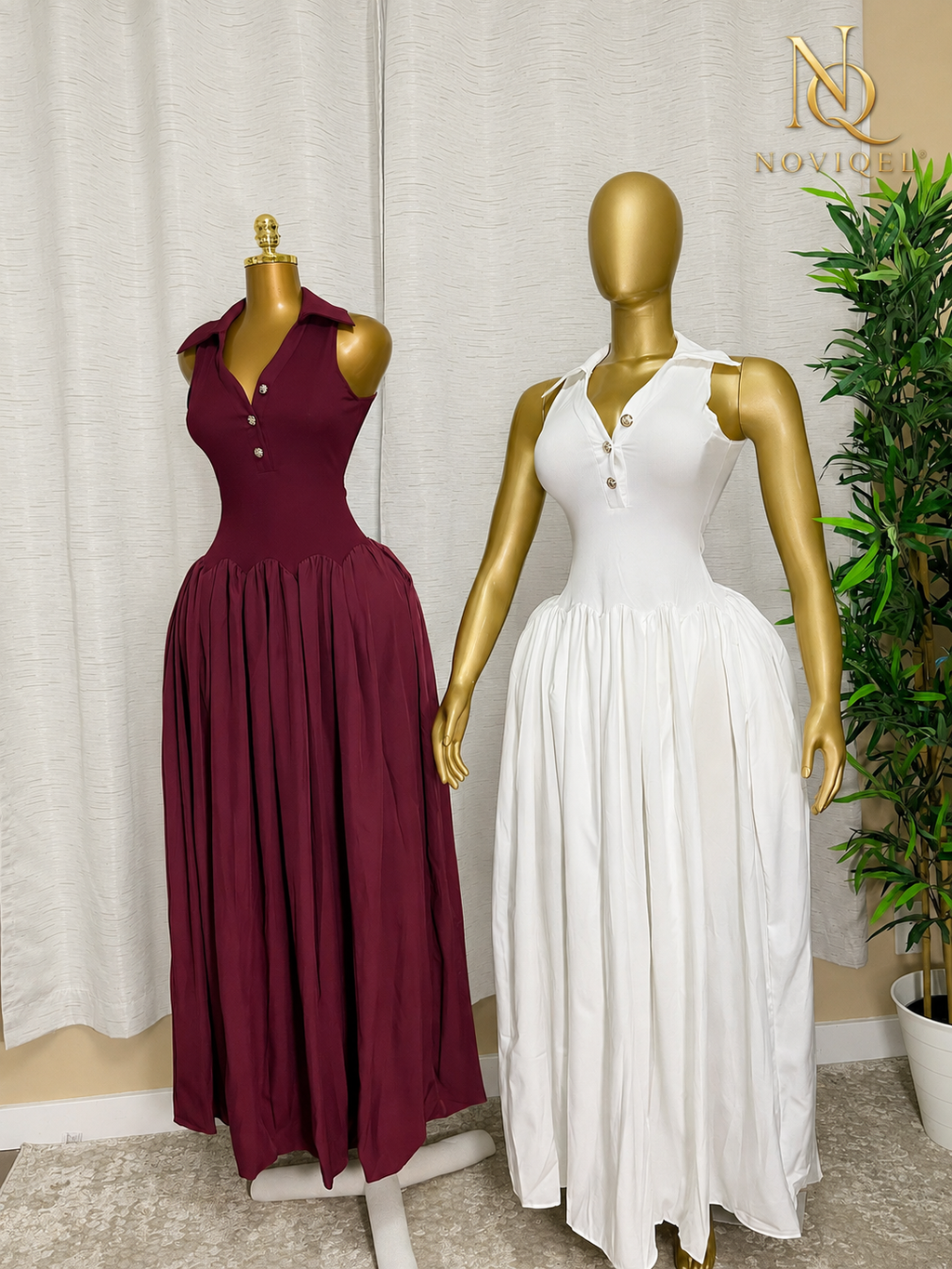 Sleeveless Collared Drop-Waist Maxi Dress – view 1