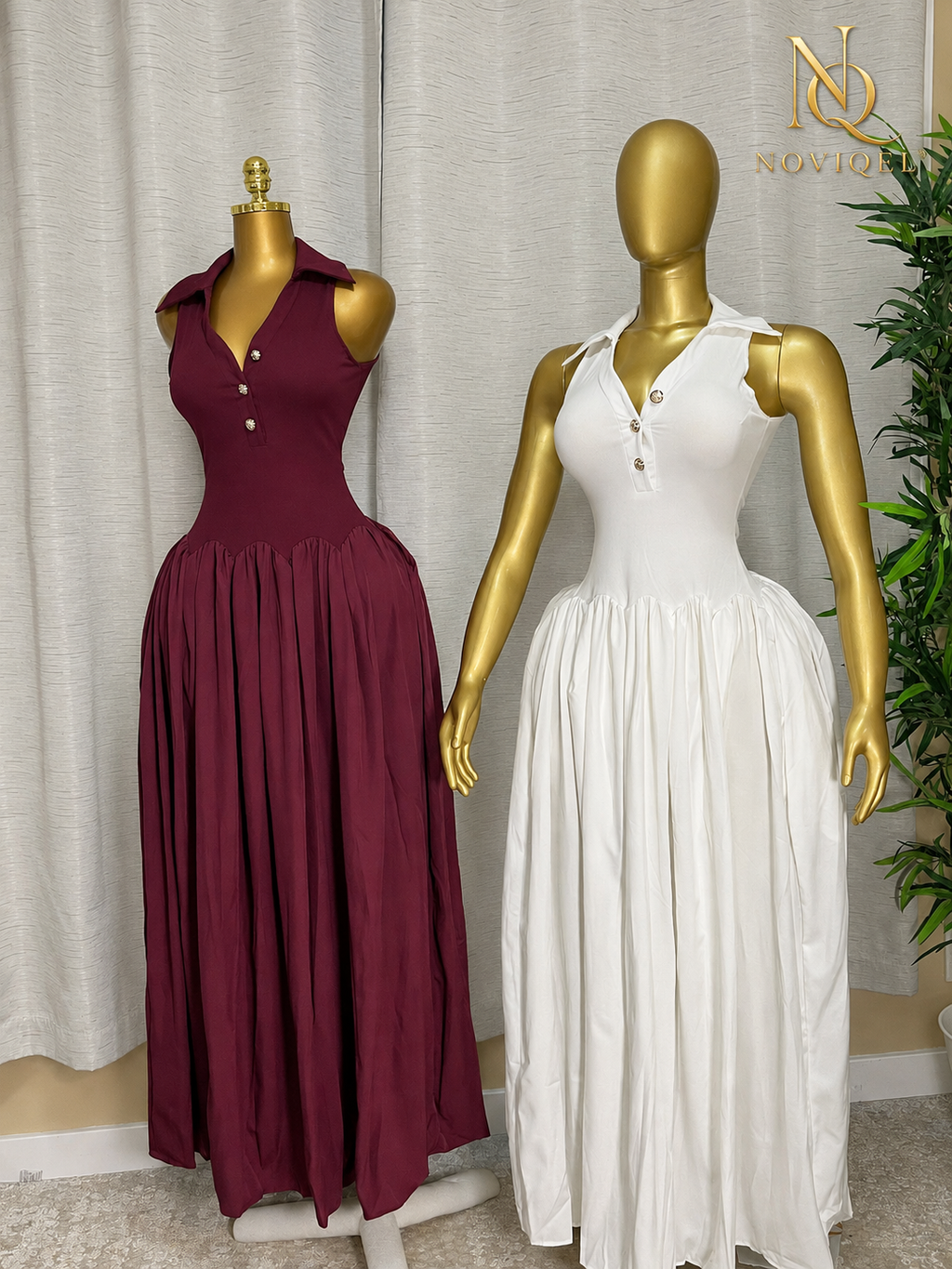 Sleeveless Collared Drop-Waist Maxi Dress – view 2