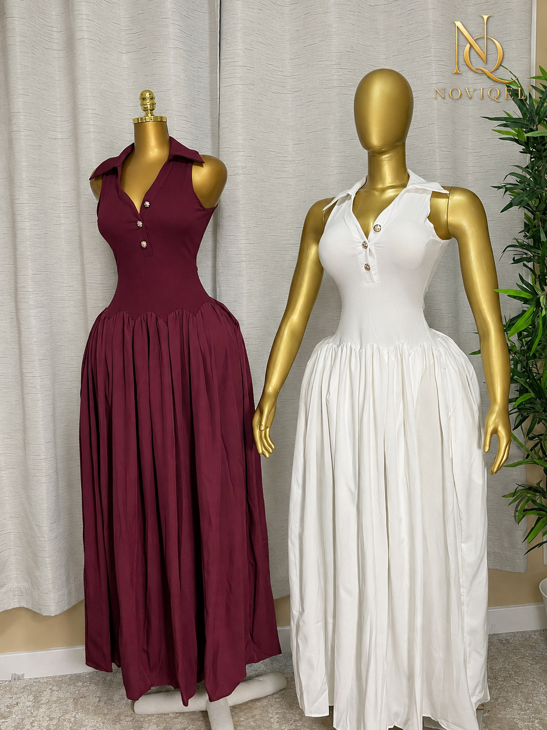 Sleeveless Collared Drop-Waist Maxi Dress – view 2