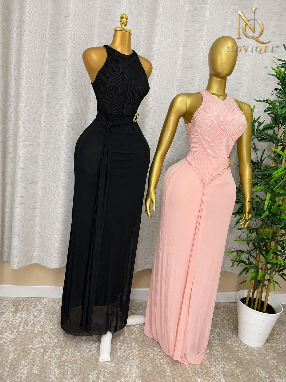 Halter Ruched Buckle Maxi Dress – view 2