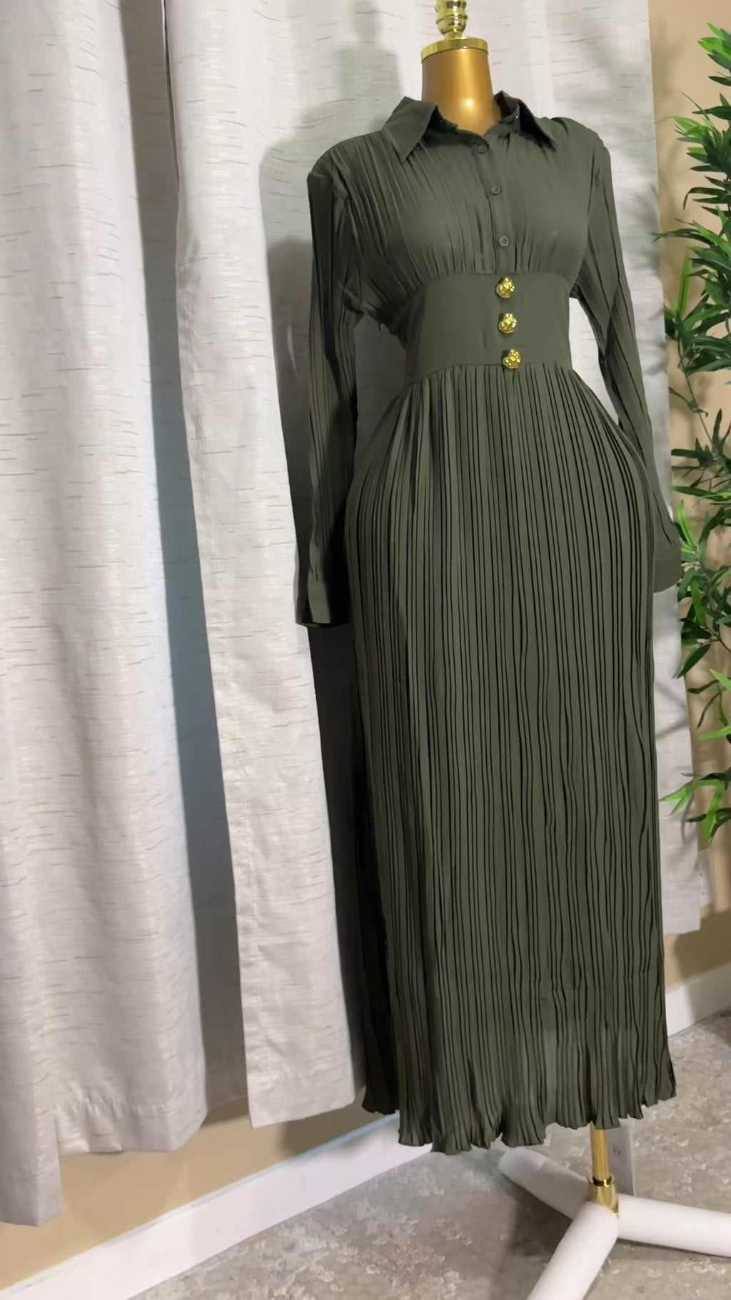 Pleated Corset-Waist Maxi Dress