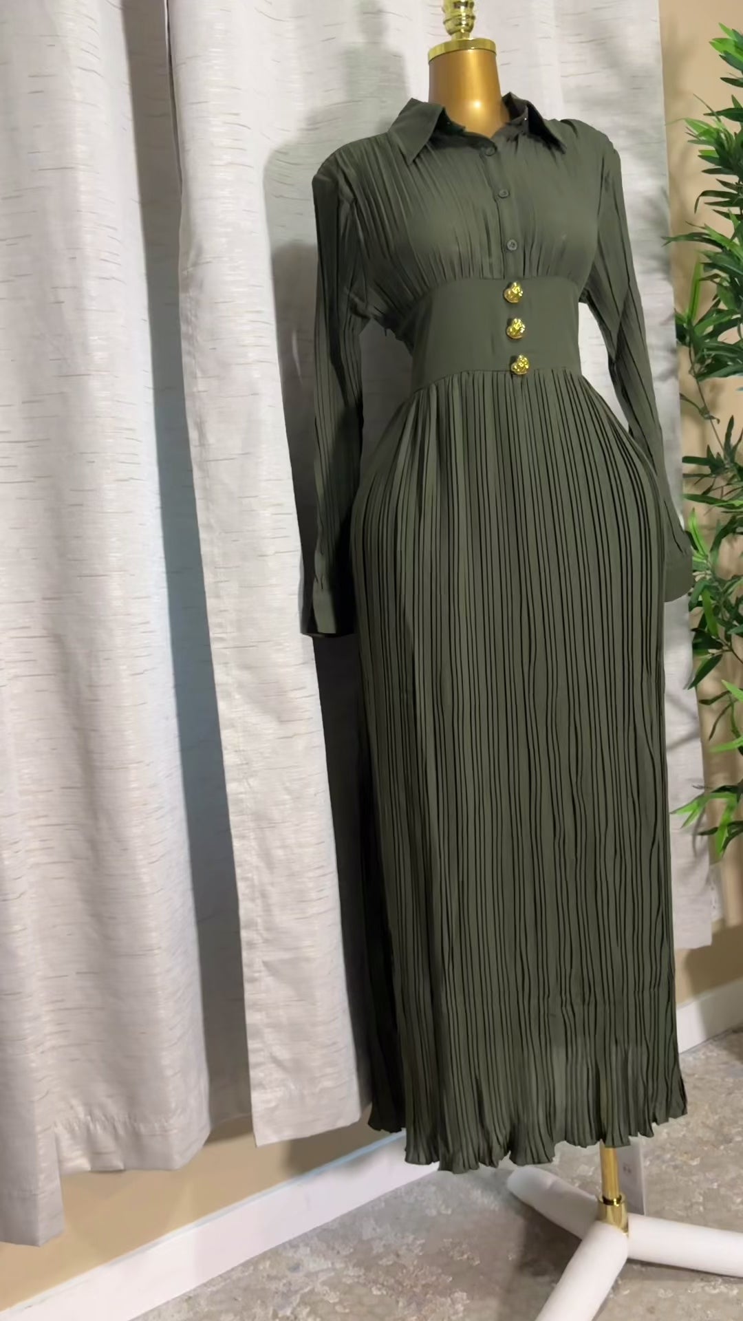 Pleated Corset-Waist Maxi Dress