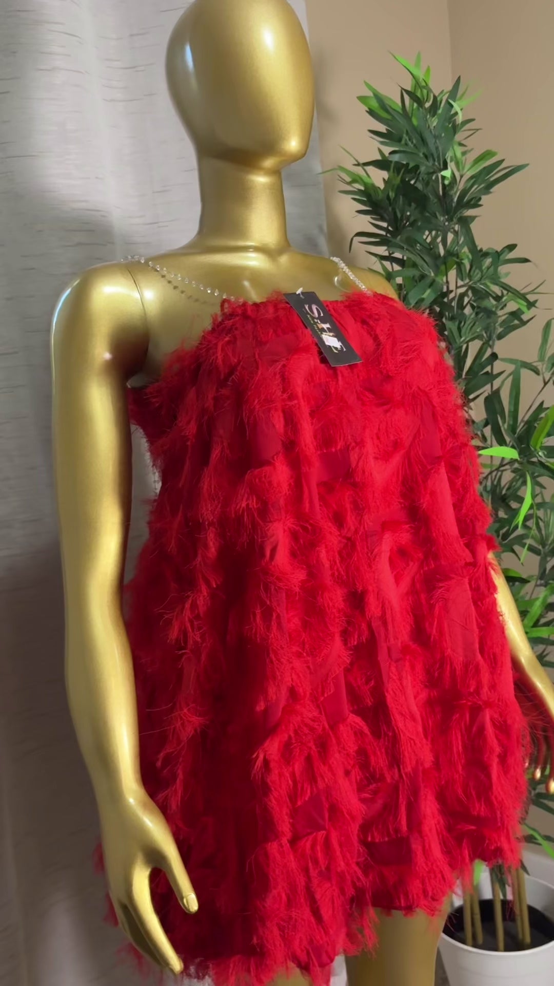 Feather-Detail Mini Dress