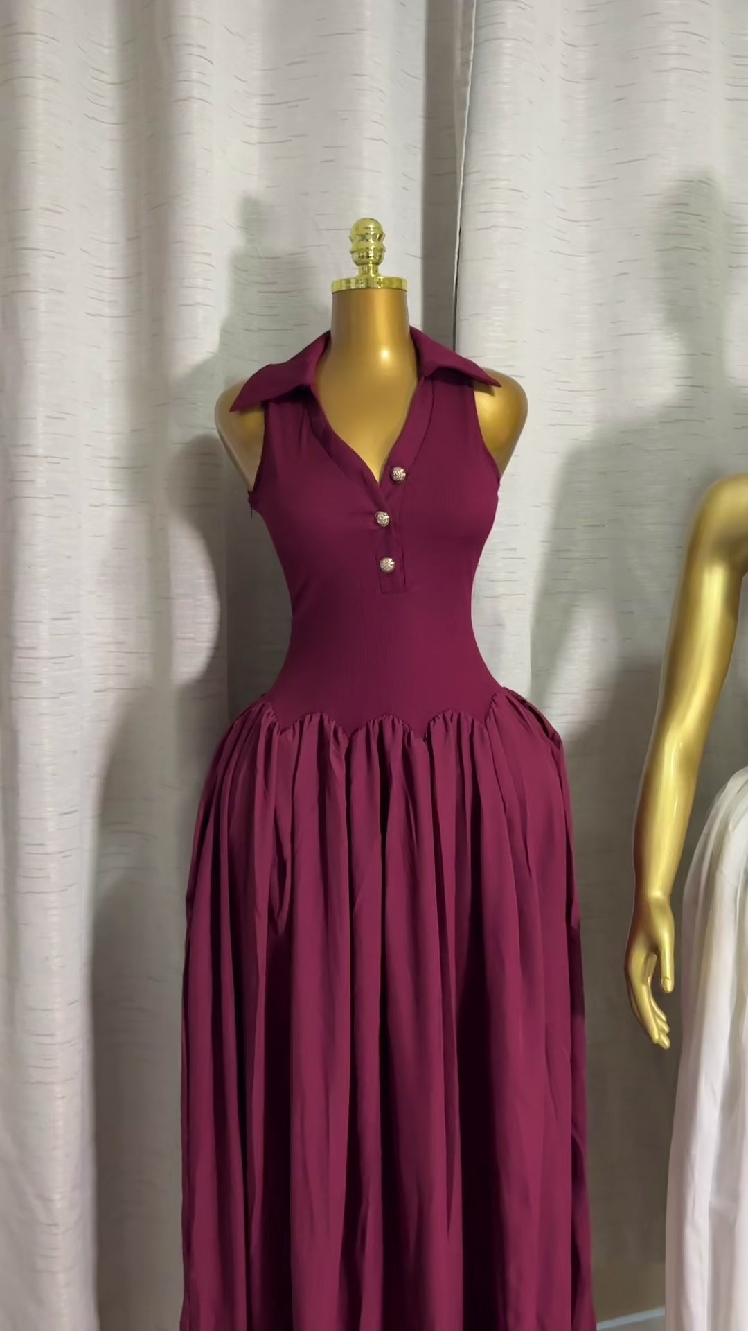 Sleeveless Collared Drop-Waist Maxi Dress