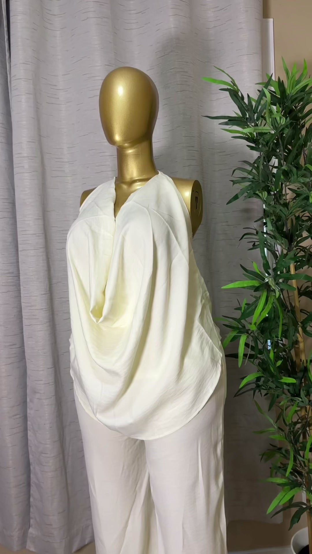 Draped Cowl-Neck Wide-Leg Set