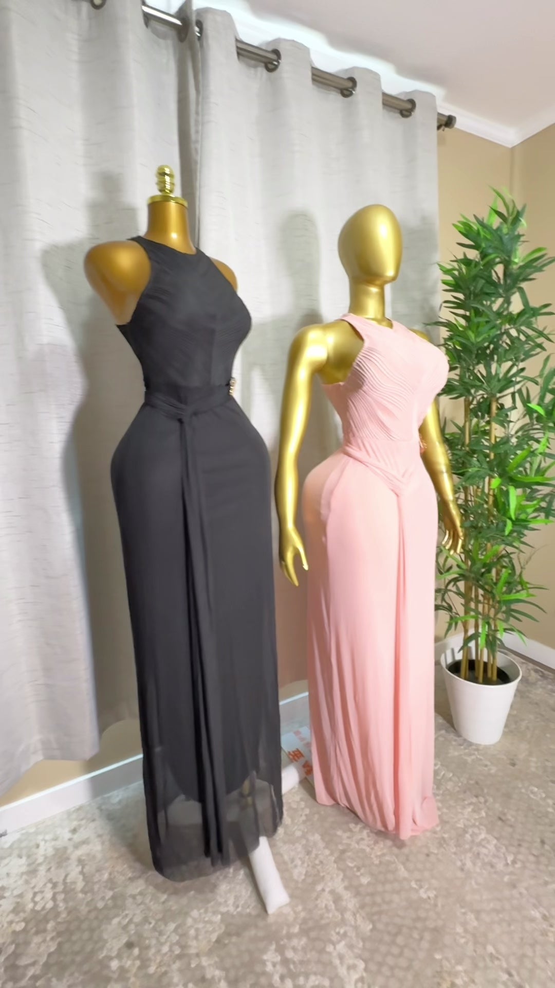 Halter Ruched Buckle Maxi Dress