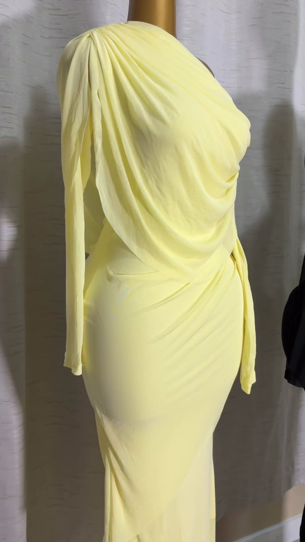 One-Shoulder Ruched Mesh Maxi Dress
